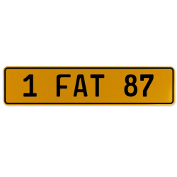 1 FAT 87  - Yellow Aluminum Street Sign Mancave Euro Plate Name Door Sign Wall