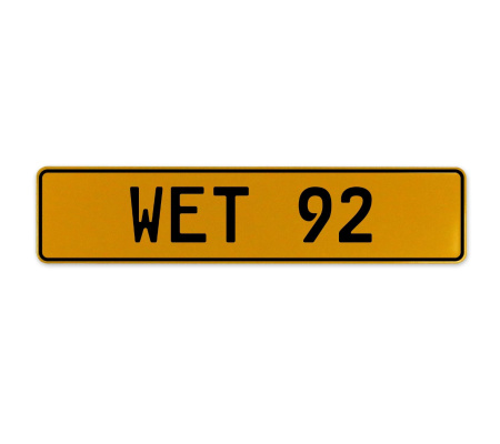 WET 92  - Yellow Aluminum Street Sign Mancave Euro Plate Name Door Sign Wall