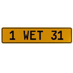 1 WET 31  - Yellow Aluminum Street Sign Mancave Euro Plate Name Door Sign Wall
