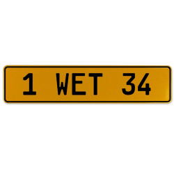 1 WET 34  - Yellow Aluminum Street Sign Mancave Euro Plate Name Door Sign Wall