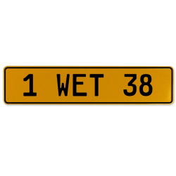 1 WET 38  - Yellow Aluminum Street Sign Mancave Euro Plate Name Door Sign Wall