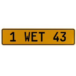 1 WET 43  - Yellow Aluminum Street Sign Mancave Euro Plate Name Door Sign Wall