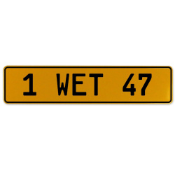1 WET 47  - Yellow Aluminum Street Sign Mancave Euro Plate Name Door Sign Wall