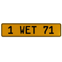1 WET 71  - Yellow Aluminum Street Sign Mancave Euro Plate Name Door Sign Wall