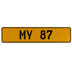 MY 87  - Yellow Aluminum Street Sign Mancave Euro Plate Name Door Sign Wall Art