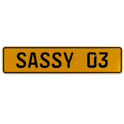 SASSY 03  - Yellow Aluminum Street Sign Mancave Euro Plate Name Door Sign Wall