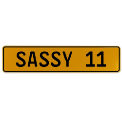 SASSY 11  - Yellow Aluminum Street Sign Mancave Euro Plate Name Door Sign Wall