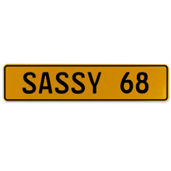 SASSY 68  - Yellow Aluminum Street Sign Mancave Euro Plate Name Door Sign Wall