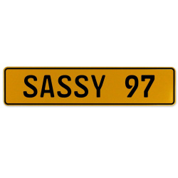 SASSY 97  - Yellow Aluminum Street Sign Mancave Euro Plate Name Door Sign Wall