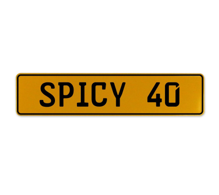 SPICY 40  - Yellow Aluminum Street Sign Mancave Euro Plate Name Door Sign Wall