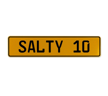 SALTY 10  - Yellow Aluminum Street Sign Mancave Euro Plate Name Door Sign Wall