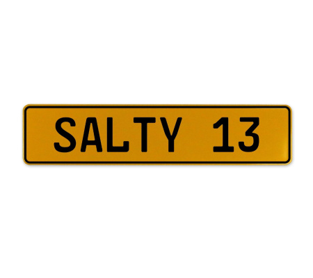 SALTY 13  - Yellow Aluminum Street Sign Mancave Euro Plate Name Door Sign Wall