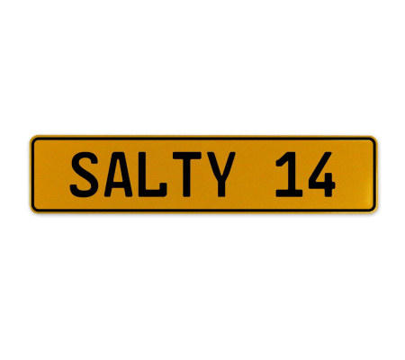 SALTY 14  - Yellow Aluminum Street Sign Mancave Euro Plate Name Door Sign Wall