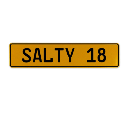 SALTY 18  - Yellow Aluminum Street Sign Mancave Euro Plate Name Door Sign Wall