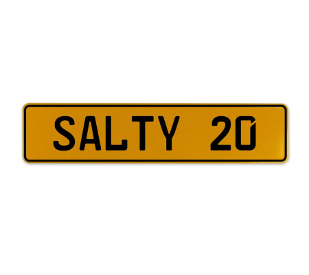 SALTY 20  - Yellow Aluminum Street Sign Mancave Euro Plate Name Door Sign Wall