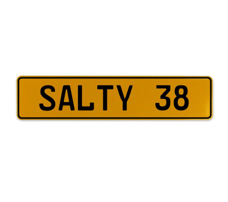 SALTY 38  - Yellow Aluminum Street Sign Mancave Euro Plate Name Door Sign Wall