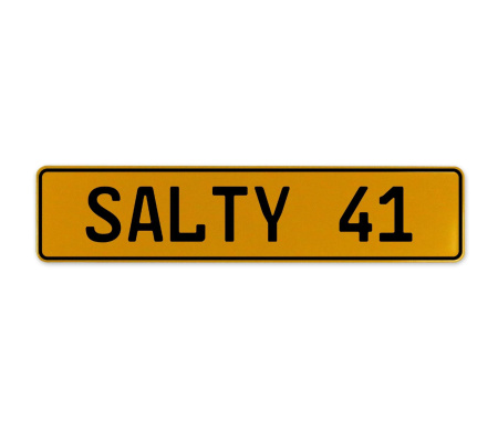 SALTY 41  - Yellow Aluminum Street Sign Mancave Euro Plate Name Door Sign Wall