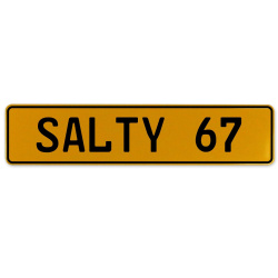 SALTY 67  - Yellow Aluminum Street Sign Mancave Euro Plate Name Door Sign Wall