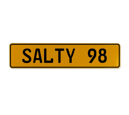 SALTY 98  - Yellow Aluminum Street Sign Mancave Euro Plate Name Door Sign Wall