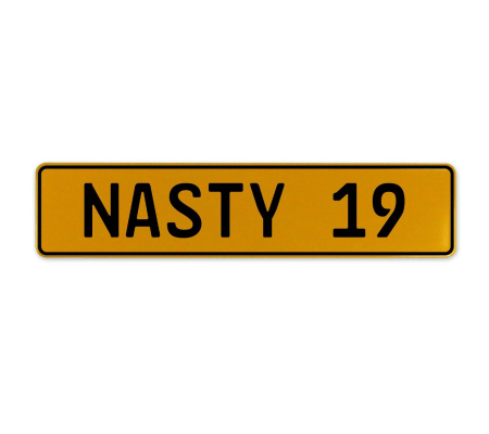 NASTY 19  - Yellow Aluminum Street Sign Mancave Euro Plate Name Door Sign Wall
