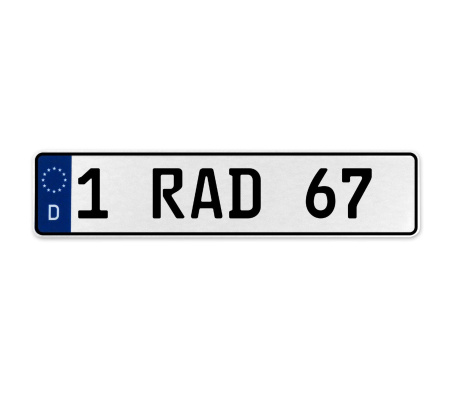 1 RAD 67  - White Aluminum Street Sign Mancave Euro Plate Name Door Sign Wall