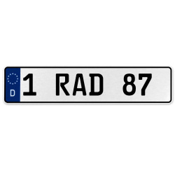 1 RAD 87  - White Aluminum Street Sign Mancave Euro Plate Name Door Sign Wall