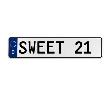 SWEET 21  - White Aluminum Street Sign Mancave Euro Plate Name Door Sign Wall