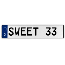 SWEET 33  - White Aluminum Street Sign Mancave Euro Plate Name Door Sign Wall