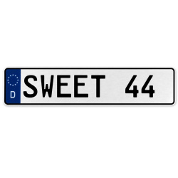 SWEET 44  - White Aluminum Street Sign Mancave Euro Plate Name Door Sign Wall