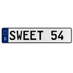 SWEET 54  - White Aluminum Street Sign Mancave Euro Plate Name Door Sign Wall