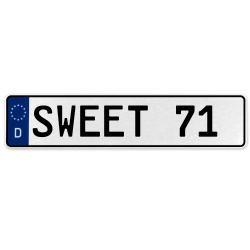SWEET 71  - White Aluminum Street Sign Mancave Euro Plate Name Door Sign Wall