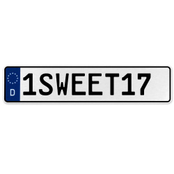 1SWEET17  - White Aluminum Street Sign Mancave Euro Plate Name Door Sign Wall