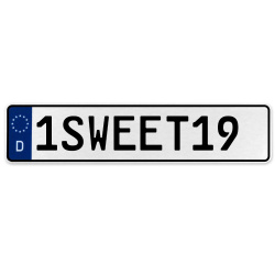 1SWEET19  - White Aluminum Street Sign Mancave Euro Plate Name Door Sign Wall