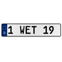 1 WET 19  - White Aluminum Street Sign Mancave Euro Plate Name Door Sign Wall