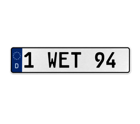 1 WET 94  - White Aluminum Street Sign Mancave Euro Plate Name Door Sign Wall